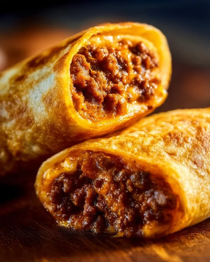 Delicious beef and cheese chimichangas ready to serve.