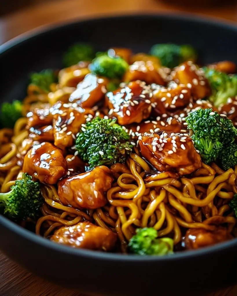 Delicious Chicken Teriyaki Noodles served in a bowl