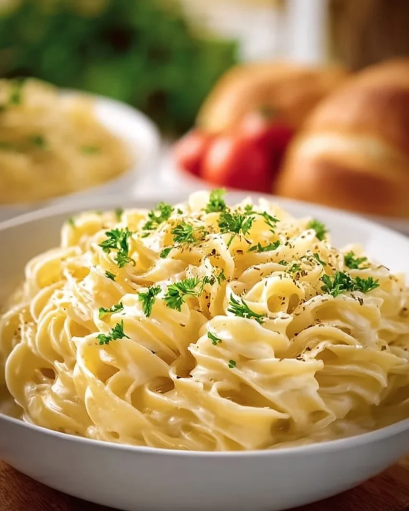 Creamy cafeteria noodles served with herbs and spices