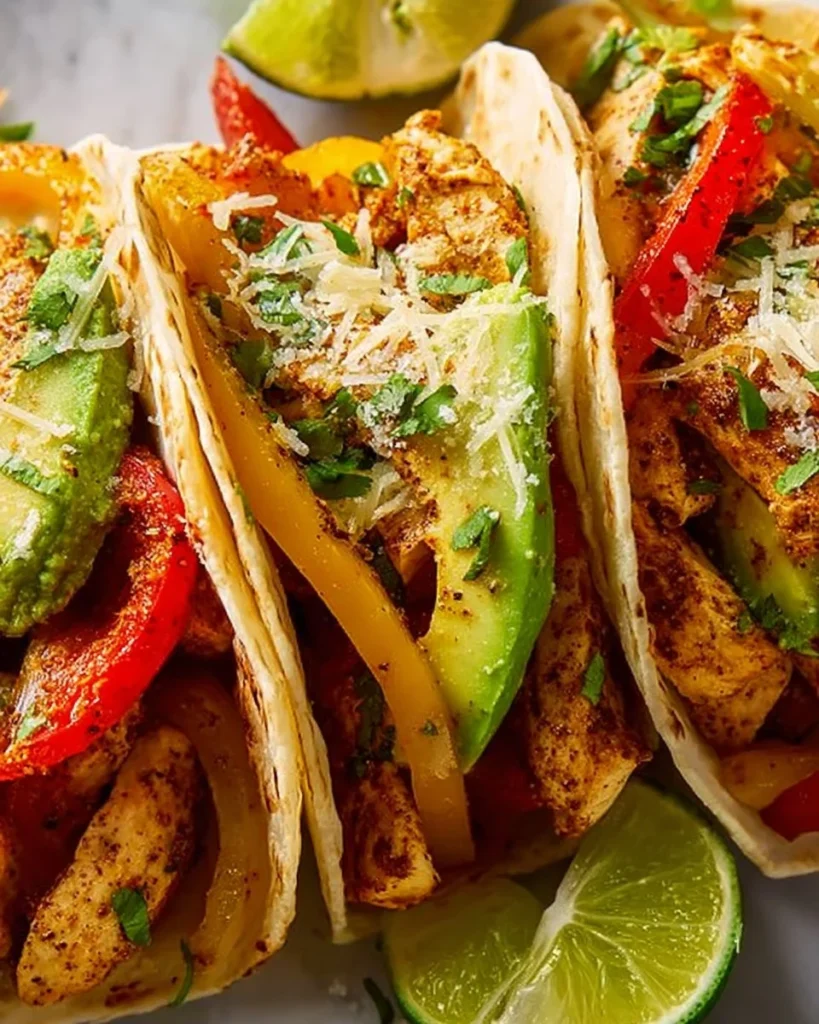 Delicious Sheet Pan Chicken Fajitas with cilantro and lime on a serving platter.