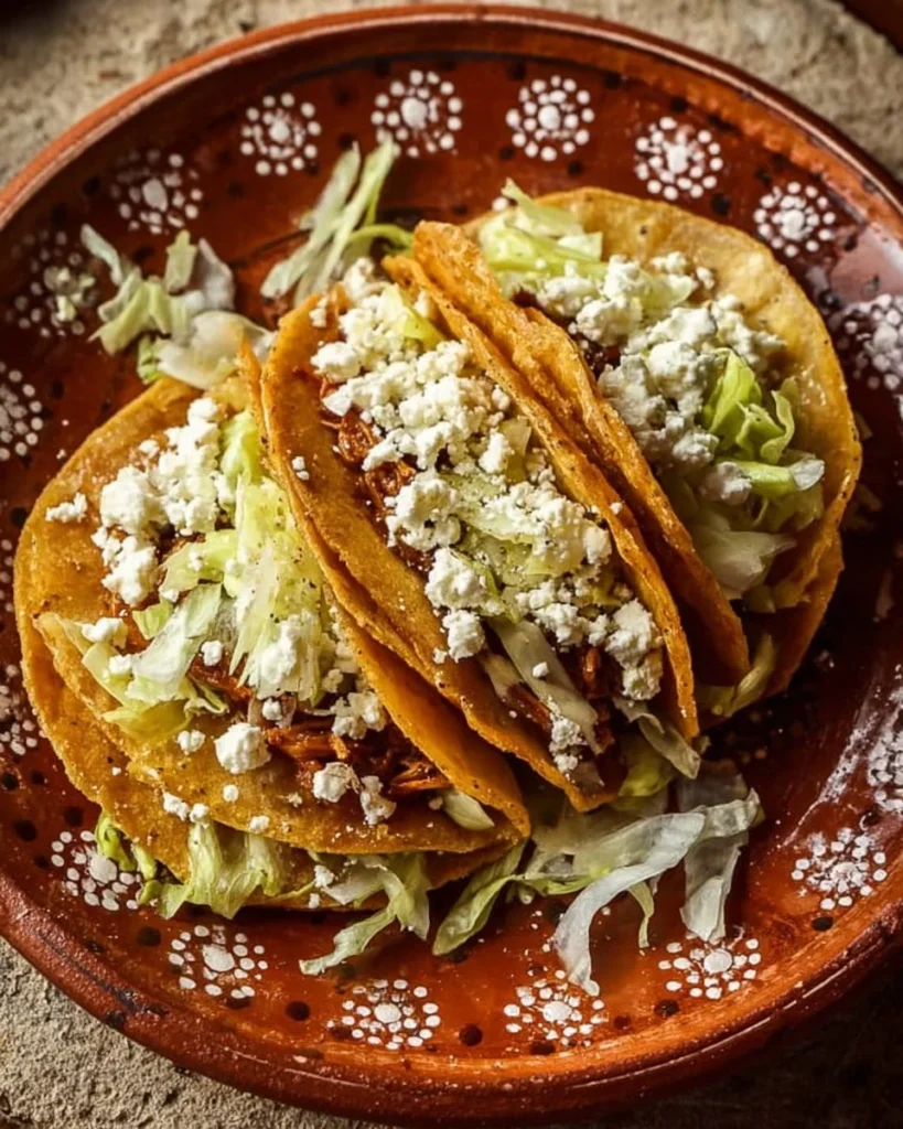 Plate of authentic potato tacos with toppings and salsa