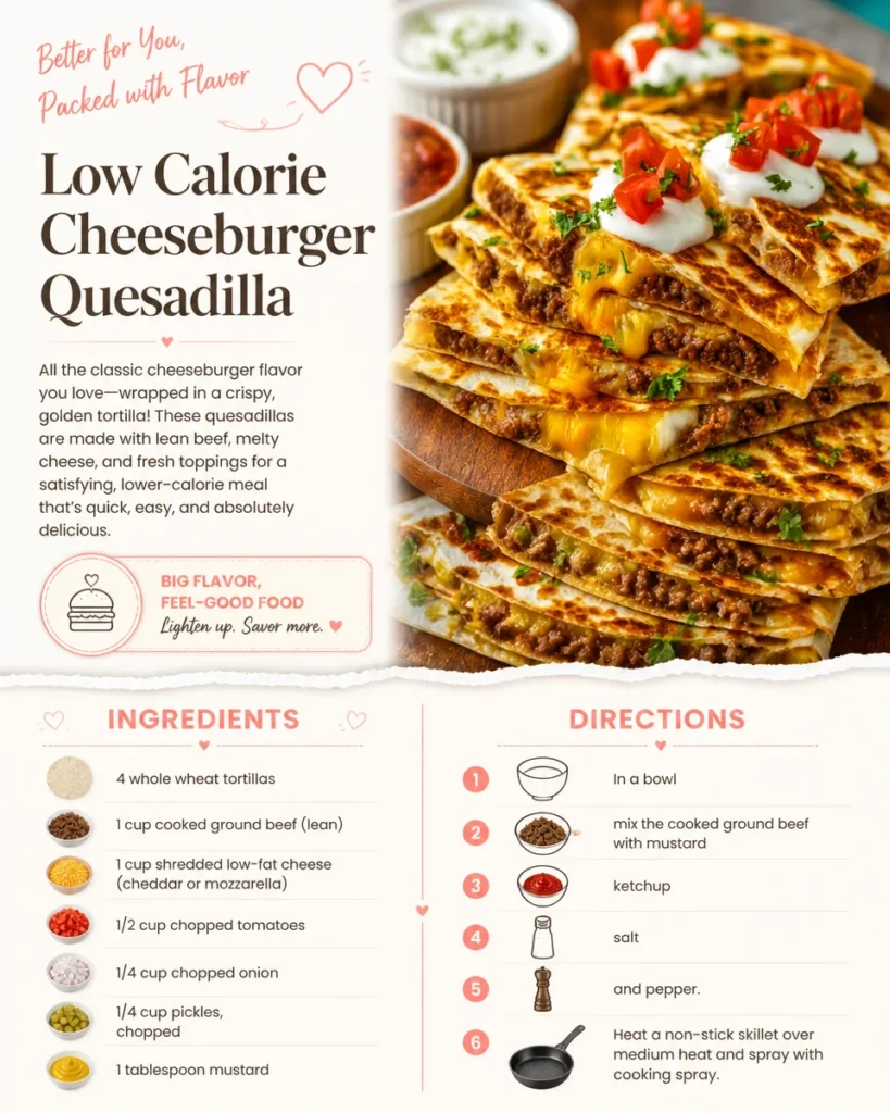 Low calorie cheeseburger quesadilla served with fresh ingredients