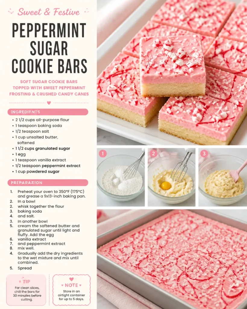 Delicious Peppermint Sugar Cookie Bars topped with festive sprinkles.