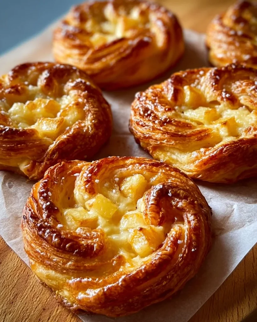 Freshly baked Apple Cheese Danishes with flaky pastry and creamy filling.