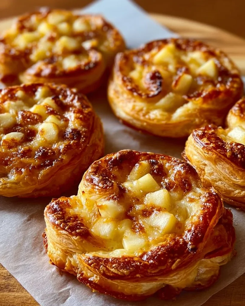 Freshly baked Apple & Cheese Danishes with flaky pastry and creamy filling