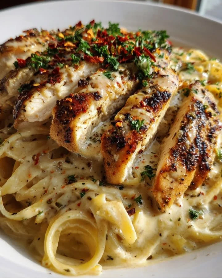 Cajun Blackened Chicken Linguine in Garlic Parmesan Cream Sauce