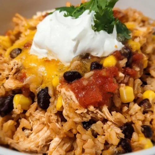 Delicious Chicken Burrito Bowl Bake with fresh ingredients