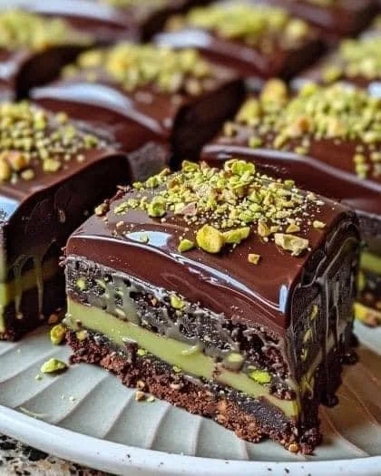Chocolate Pistachio Delight dessert with rich chocolate and crunchy pistachios
