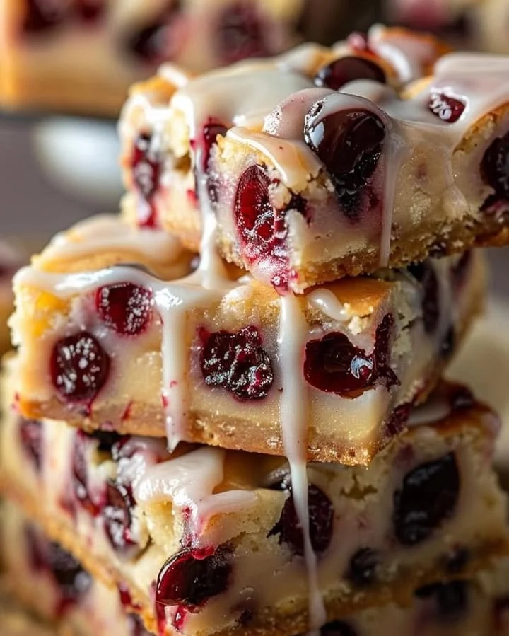 Creamy cherry almond cheesecake bars topped with cherry and almond garnishes