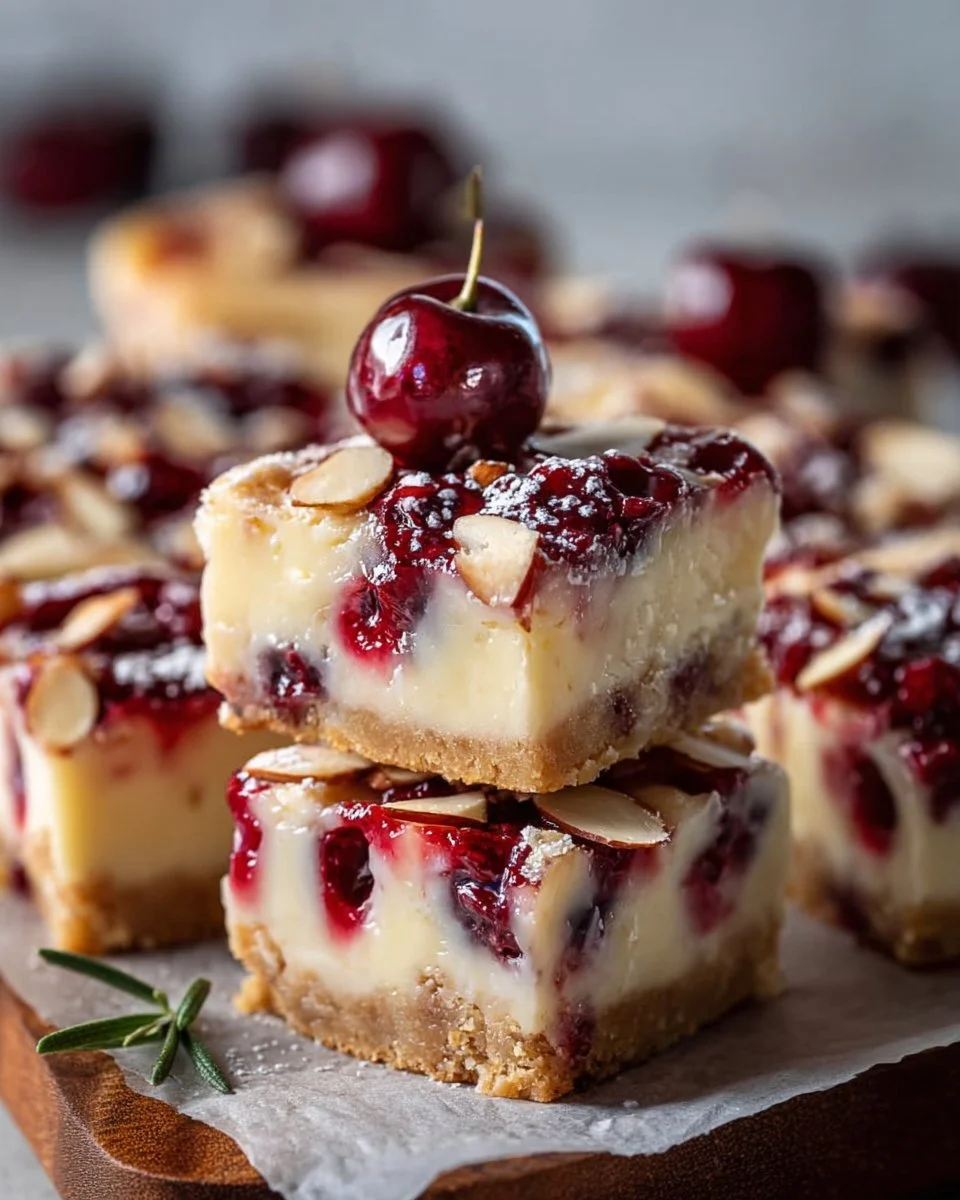 Creamy Cherry Almond Cheesecake Bars