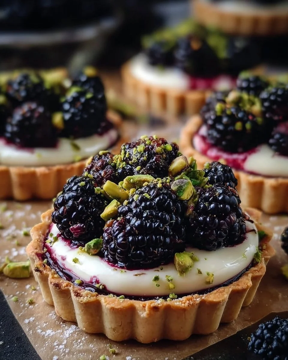 Elegant Blackberry Pistachio Cream Tarts
