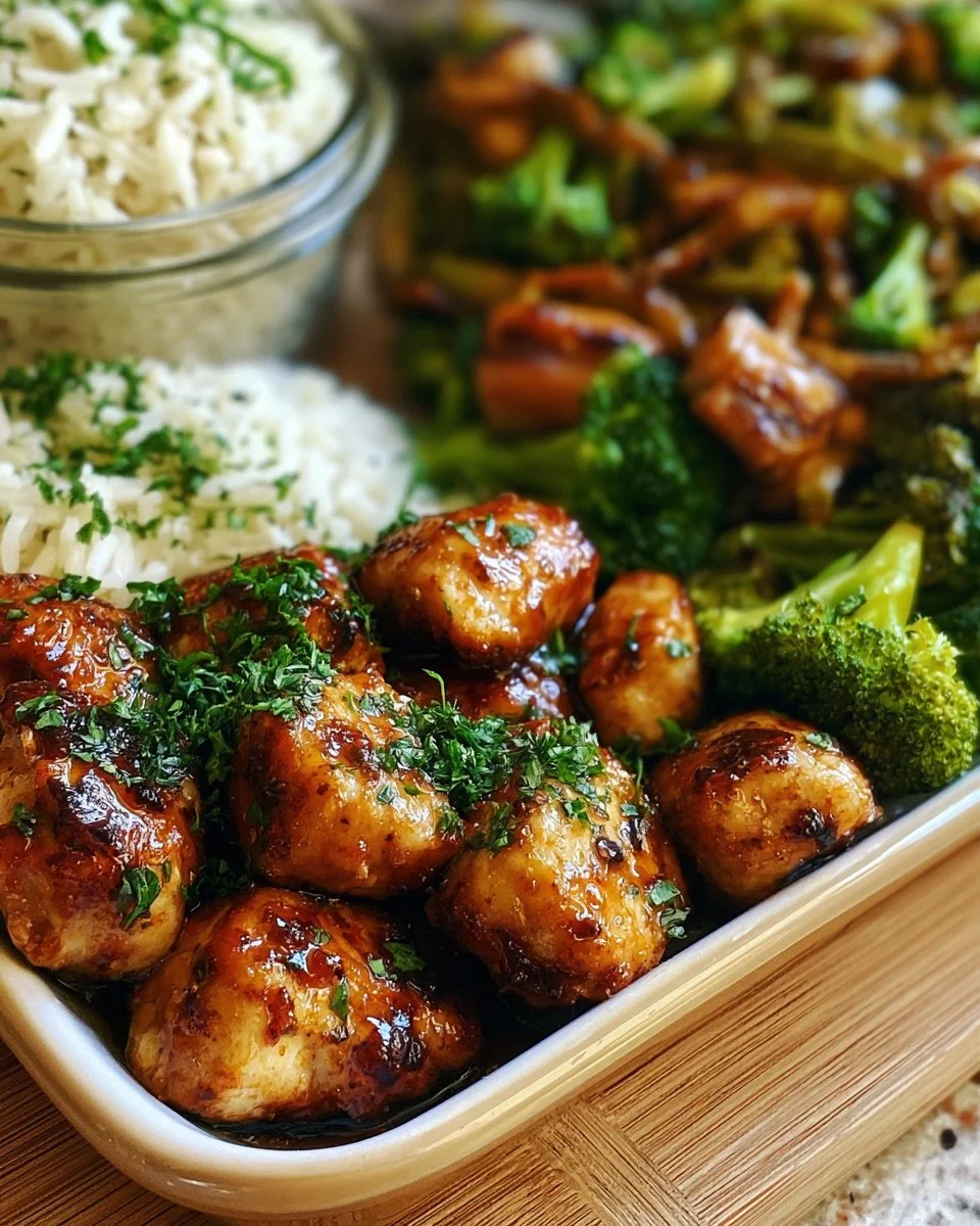 Garlic Butter Chicken Bites with Rice and Veggies