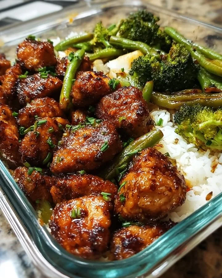 Garlic Butter Chicken Bites with Rice and Veggies