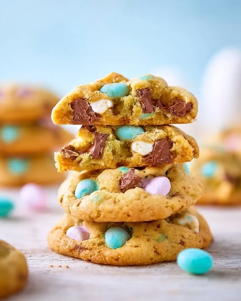 Delicious mini egg cookies with colorful candy eggs for a festive treat
