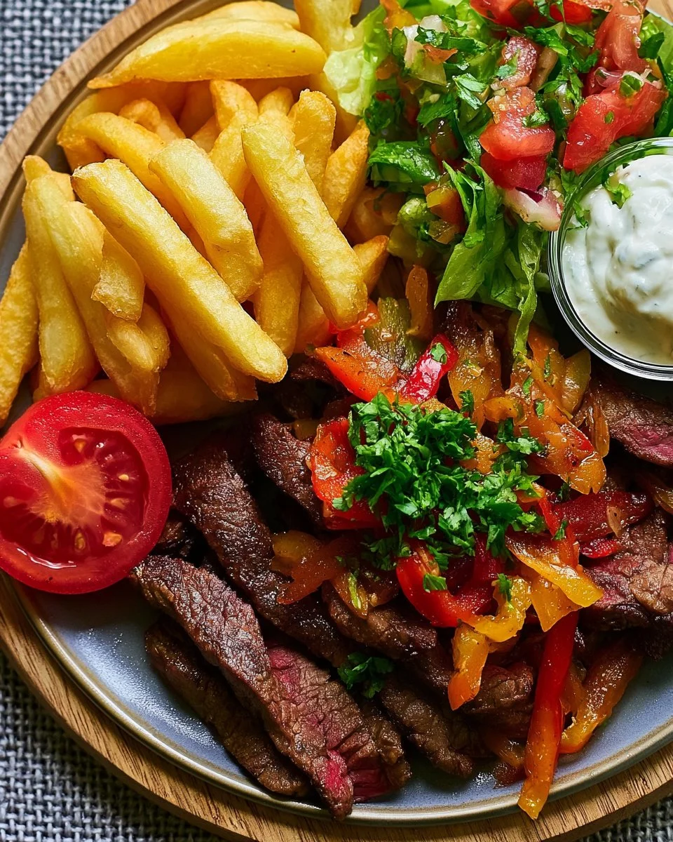Steak Fajitas with Fries and Fresh Salad