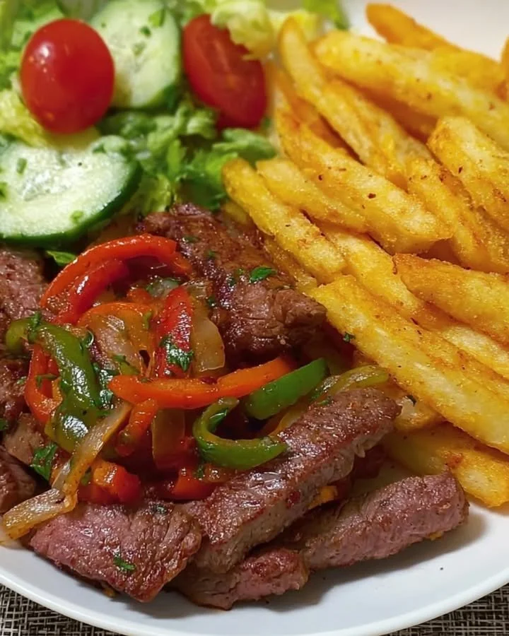 Steak Fajitas with Fries and Fresh Salad